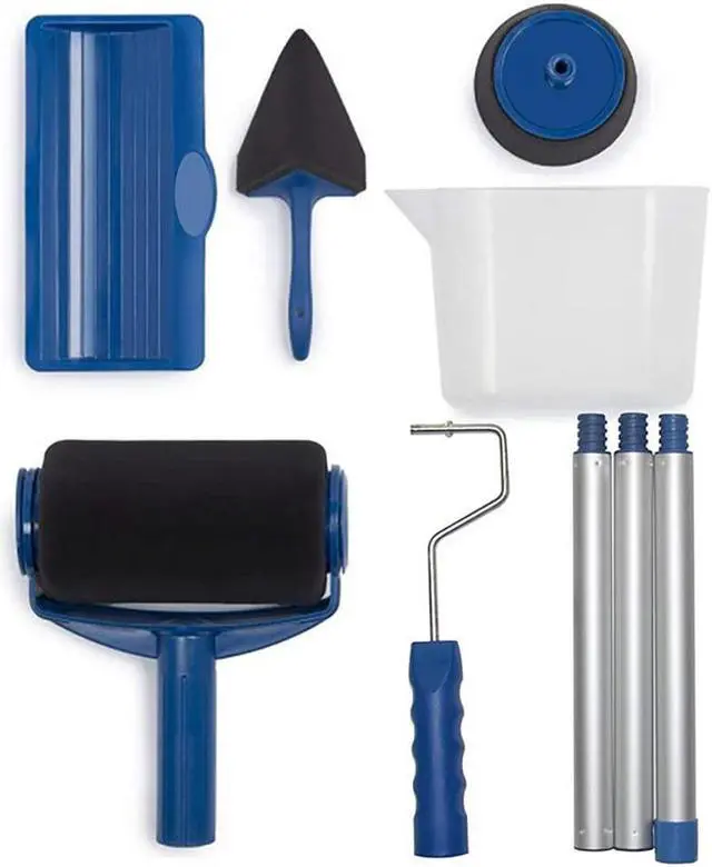 Main image of Paint Roller Brush Set with Paint Runner Brush, Wall Printing Brush, 3 Extension Poles, Printing Brush Tray, Handle Flocked Edger Room for Painting Home/Ceilings/Office/Room/School (6PCS WITH SEAM)