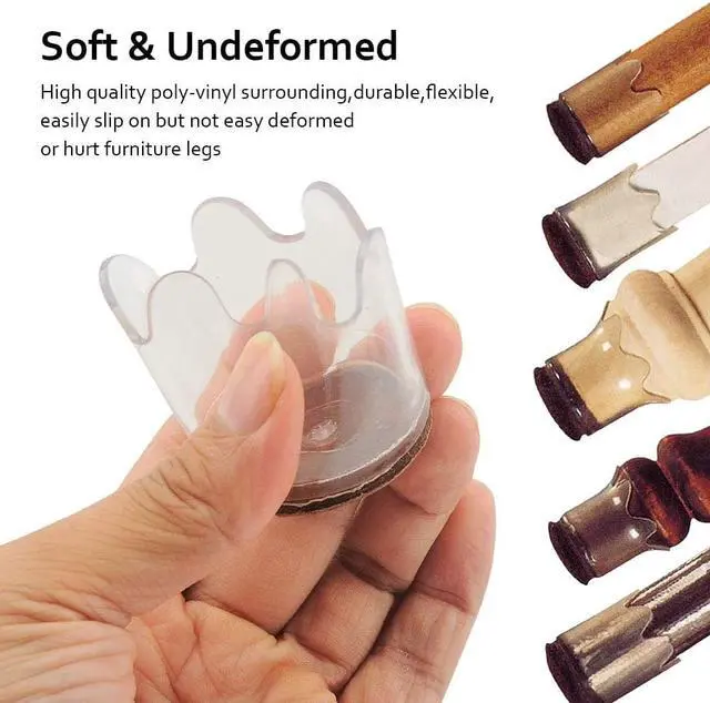 Alt view image 3 of 7 - 8 Packs Flexible Furniture Legs Floor Protectors Chair Table Leg Protectors Felt Pads Covers  Non Slip Slim Fit  Easy Slide Clear Plastic Cups Elegant Look Fits All Feet's Types