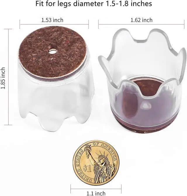 Alt view image 2 of 7 - 8 Packs Flexible Furniture Legs Floor Protectors Chair Table Leg Protectors Felt Pads Covers  Non Slip Slim Fit  Easy Slide Clear Plastic Cups Elegant Look Fits All Feet's Types