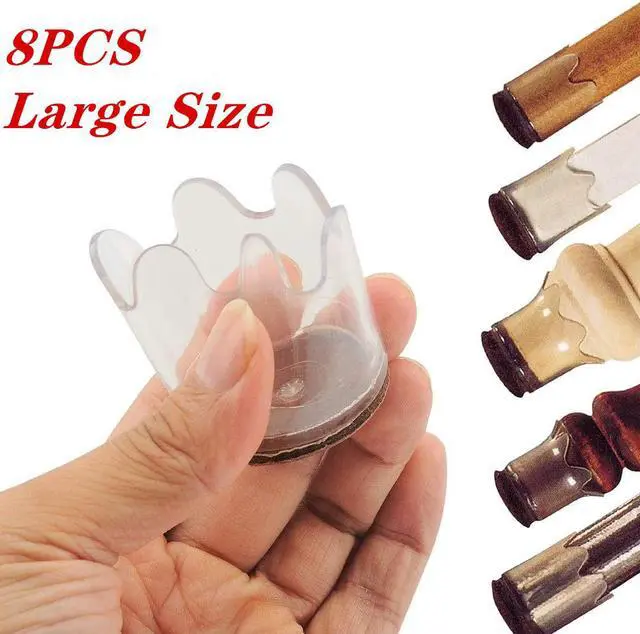 Main image of 8 Packs Flexible Furniture Legs Floor Protectors Chair Table Leg Protectors Felt Pads Covers  Non Slip Slim Fit  Easy Slide Clear Plastic Cups Elegant Look Fits All Feet's Types
