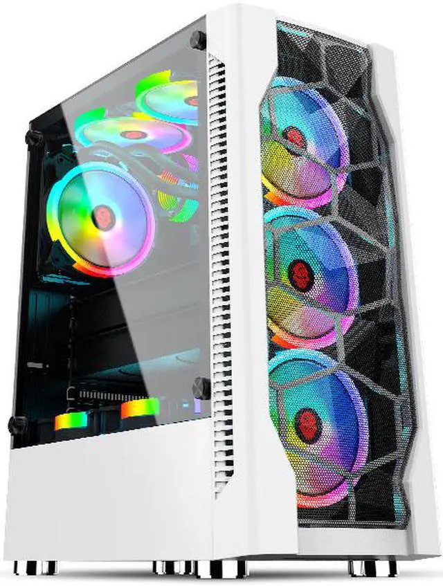 Main image of ALAMENGDA Ice Diamond -High Airflow Honeycomb Full-metal Mesh Design, ATX Mid-Tower, Digital-RGB Lighting, Support 120mm*8 RGB/LED Case Fans, Tempered Glass, Dual System Capable White-Without Fans