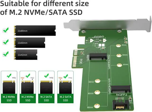 Alt view image 6 of 7 - MAIWO KT015 dual M.2 PCIE Adapter for SATA or PCIE NVMe SSD with Advanced Heat Sink Solution,M.2 SSD NVME(M key) and SATA (B-key/B+M key) 2280 2260 2242 to PCI-e 3.0 x 4 Host Controller Expansion Card