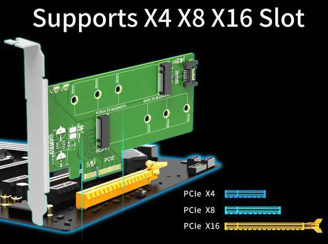 Alt view image 4 of 7 - MAIWO KT015 dual M.2 PCIE Adapter for SATA or PCIE NVMe SSD with Advanced Heat Sink Solution,M.2 SSD NVME(M key) and SATA (B-key/B+M key) 2280 2260 2242 to PCI-e 3.0 x 4 Host Controller Expansion Card