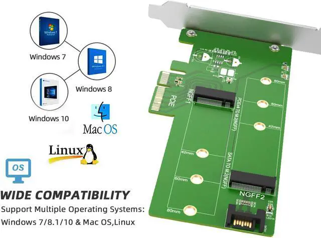 Alt view image 5 of 7 - MAIWO KT015 dual M.2 PCIE Adapter for SATA or PCIE NVMe SSD with Advanced Heat Sink Solution,M.2 SSD NVME(M key) and SATA (B-key/B+M key) 2280 2260 2242 to PCI-e 3.0 x 4 Host Controller Expansion Card