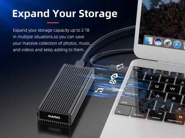 Alt view image 4 of 7 - MAIWO M.2 NVMe SSD Enclosure, USB 3.2 Gen 2 (20 Gbps) to NVMe PCI-E M.2 SSD, Support UASP for NVMe SSD Size 2230/2242/2260/2280(up to 2TB), Type-C to NVME PCI-E M-Key Aluminum External Case Reader