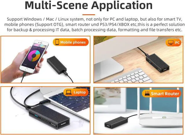 Alt view image 7 of 7 - MAIWO M.2 NVMe SSD Enclosure, USB 3.2 Gen 2 (20 Gbps) to NVMe PCI-E M.2 SSD, Support UASP for NVMe SSD Size 2230/2242/2260/2280(up to 2TB), Type-C to NVME PCI-E M-Key Aluminum External Case Reader