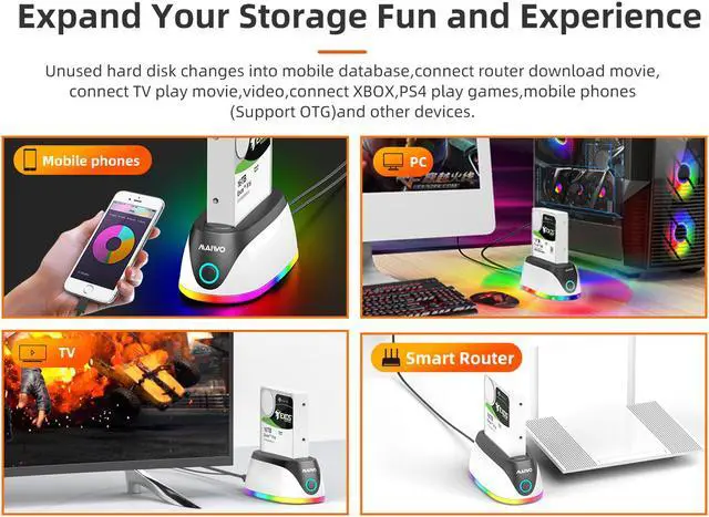 Alt view image 3 of 7 - MAIWO RGB Gaming Design SATA 3.0 to USB 3.0 Docking Station Dock External Enclosure Adapter for 2.5"/3.5" SATA HDD SSD, super speed to 5Gbps, support HDD to 16TB