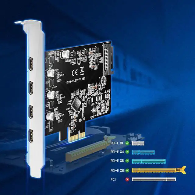Alt view image 6 of 7 - MAIWO KC019 adapter card PCIE  to Type-C add card desktop expansion acceleration card
USB 3.1 Type-C, high speed PCIe ×1, with15Pin interface power supply,4 ports type C USB
