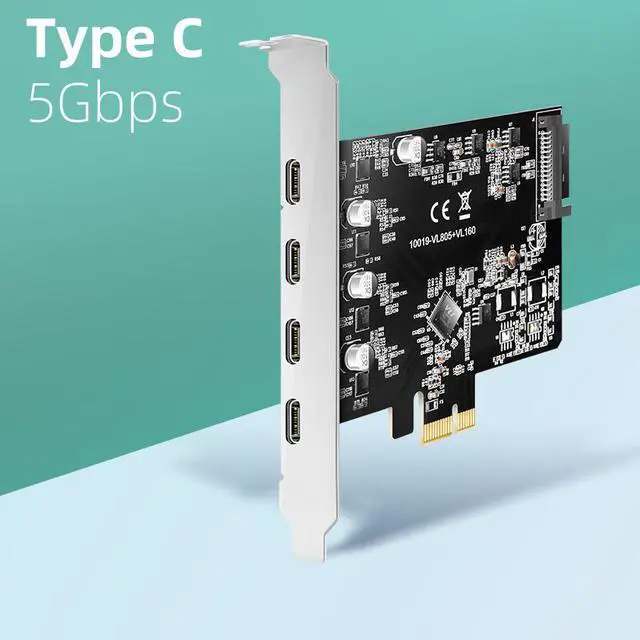 Alt view image 5 of 7 - MAIWO KC019 adapter card PCIE  to Type-C add card desktop expansion acceleration card
USB 3.1 Type-C, high speed PCIe ×1, with15Pin interface power supply,4 ports type C USB