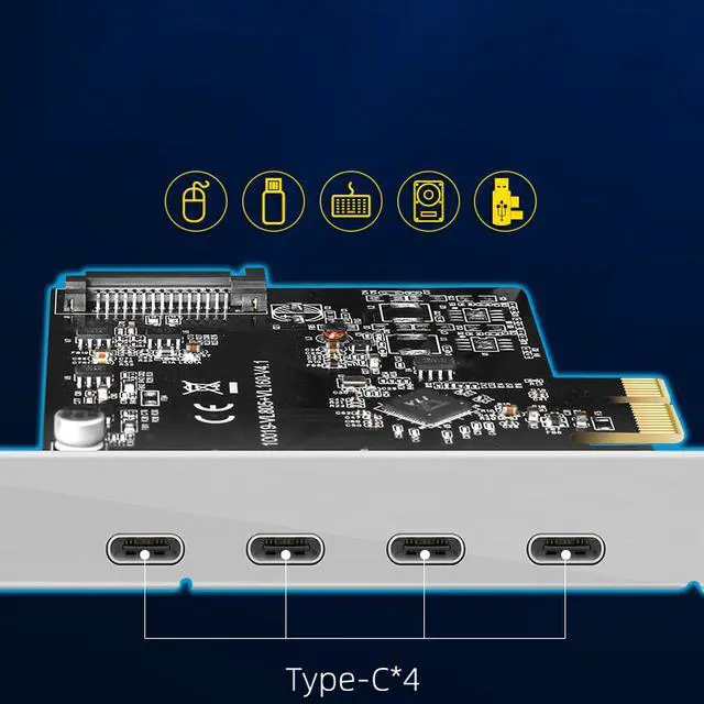 Alt view image 3 of 7 - MAIWO KC019 adapter card PCIE  to Type-C add card desktop expansion acceleration card
USB 3.1 Type-C, high speed PCIe ×1, with15Pin interface power supply,4 ports type C USB