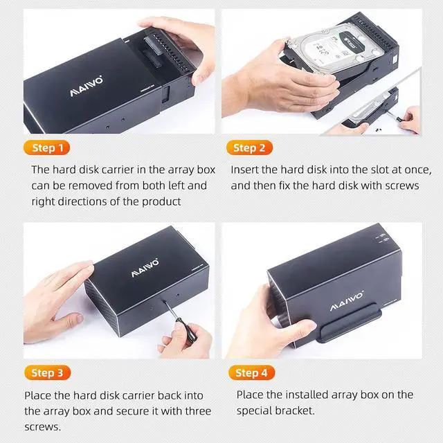 Alt view image 8 of 7 - MAIWO 2 Bay 3.5 inch SATA External RAID Enclosure for Data Backup Storage, 10Gbps Dual Bay Hard Drive Docking Station to USB3.1 Type-C, Max 36TB Capacity Support RAID 0 /1 /Large(JBOD) /Normal Mode