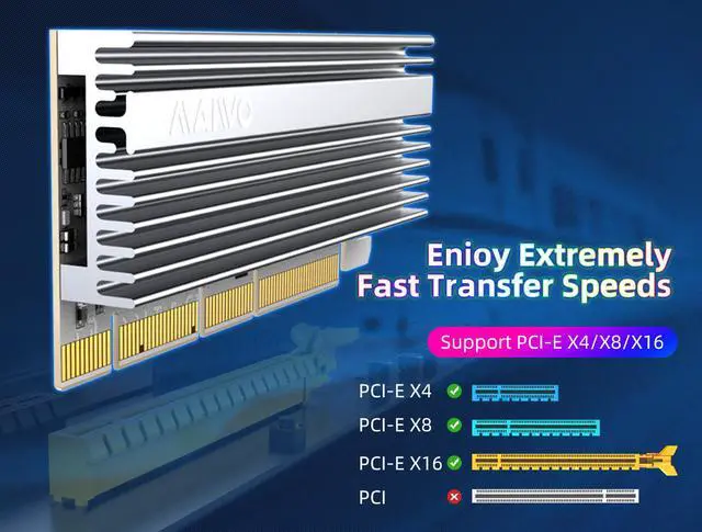 Alt view image 6 of 7 - MAIWO KT058 M.2 NVME SSD Adapter Expansion Card, NVMe to PCIe X4 X8 X16 Converter Card with Aluminum Heat Sink, LED Indicator,Support PCIe3.0/PCIe4.0/PCIe5.0