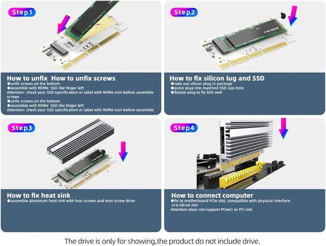Alt view image 7 of 7 - MAIWO KT058 M.2 NVME SSD Adapter Expansion Card, NVMe to PCIe X4 X8 X16 Converter Card with Aluminum Heat Sink, LED Indicator,Support PCIe3.0/PCIe4.0/PCIe5.0
