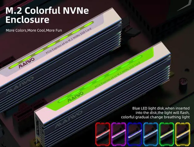 Alt view image 4 of 7 - MAIWO KT058 M.2 NVME SSD Adapter Expansion Card, NVMe to PCIe X4 X8 X16 Converter Card with Aluminum Heat Sink, LED Indicator,Support PCIe3.0/PCIe4.0/PCIe5.0