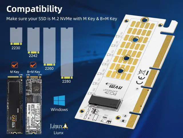 Alt view image 4 of 7 - MAIWO M.2 expansion card KT058A NVMe SSD  to PCIe 3.0 X16/X8/X4 adapter M Key Converter Card Support 2230 2242 2260 2280,Compatible with Windows 7/8/10 & Linux ,BTC accessories