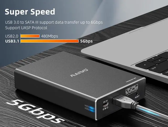 Alt view image 4 of 7 - MAIWO 2 Bay 2.5-inch USB 3.0  (5Gbps) RAID Enclosure Support RAID 0/1 RAID Mode SATA Hard Drive RAID Storage Case (Diskless)