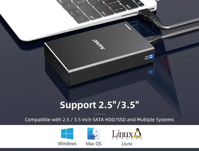 Alt view image 6 of 7 - MAIWO 2 Bay 2.5-inch USB 3.0  (5Gbps) RAID Enclosure Support RAID 0/1 RAID Mode SATA Hard Drive RAID Storage Case (Diskless)