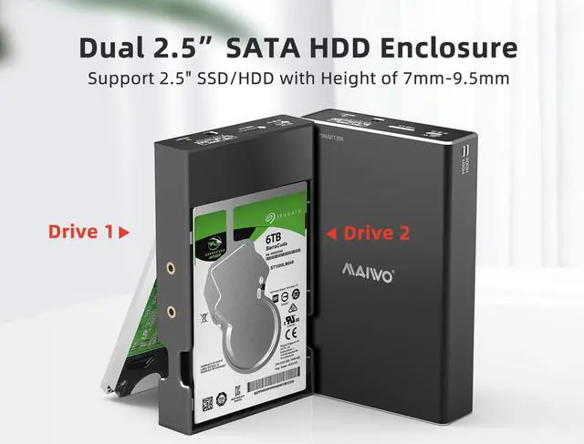 Alt view image 2 of 7 - MAIWO 2 Bay 2.5-inch USB 3.0  (5Gbps) RAID Enclosure Support RAID 0/1 RAID Mode SATA Hard Drive RAID Storage Case (Diskless)
