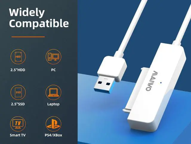 Alt view image 3 of 7 - MAIWO K104A SATA to USB 3.0 Adapter Cable for 2.5" SSD and HDD Hard Drive Adapter 5Gbps Support SATA III UASP Compatible with PC, laptop, TV, mobile,PS5, Xbox ,Router(White)