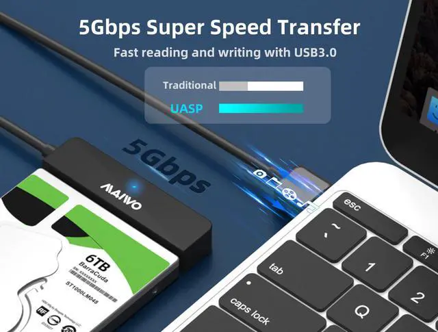 Alt view image 2 of 7 - MAIWO USB 3.0 to SATA Adapter for 2.5" SSD HDD Hard Drive, USB 3.0 to SATA III Cable with UASP, External Converter for Data Transfer Storage