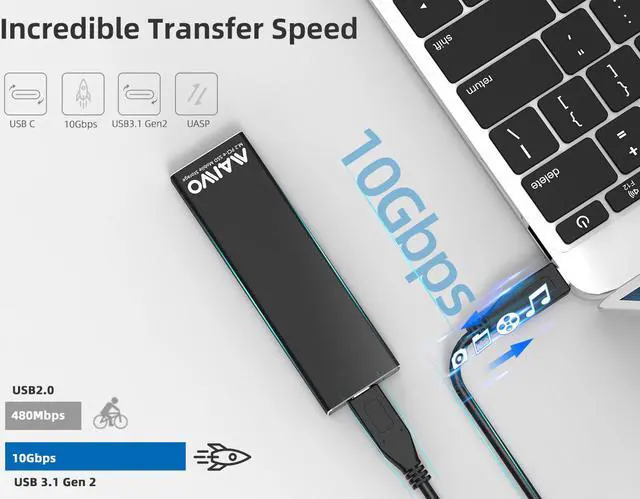 Alt view image 4 of 7 - MAIWO M.2 NVMe SSD Enclosure Type C USB to M Key NVMe M.2 SSD Adapter Enclosure with Aluminum Case, Transmission Speed Max 10Gbps, Support UASP&Trim, for PCIe M.2 NVMe SSD Size 2230,2242,2260,2280