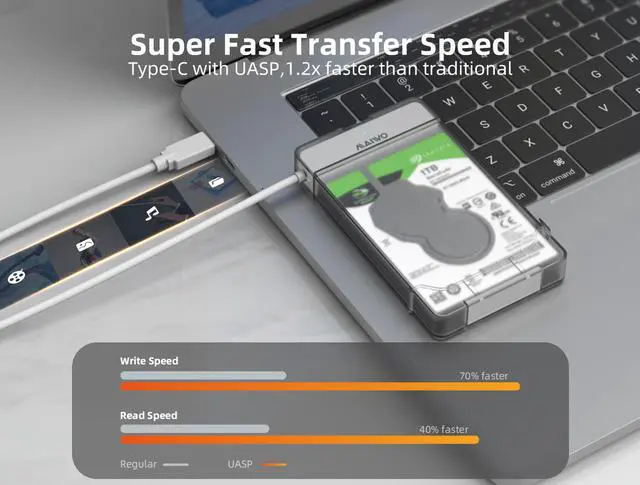 Alt view image 2 of 7 - MAIWO 2.5" Hard Drive Enclosure USB C 3.1 Gen 1 to SATA III 6Gbps for SSD HDD 9.5 7mm External Hard Drive Disk Case with UASP Compatible with WD Seagate Toshiba Samsung Hitachi PS4 Xbox Router