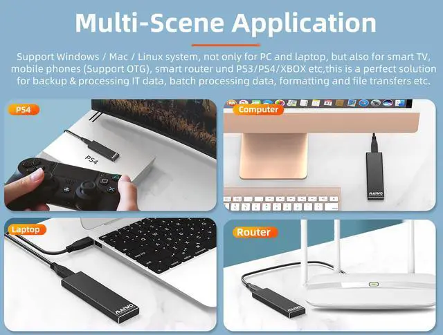 Alt view image 6 of 7 - MAIWO M.2 NVMe SSD Enclosure Type C USB to M Key NVMe M.2 SSD Adapter Enclosure with Aluminum Case, Transmission Speed Max 10Gbps, Support UASP&Trim, for PCIe M.2 NVMe SSD Size 2230,2242,2260,2280