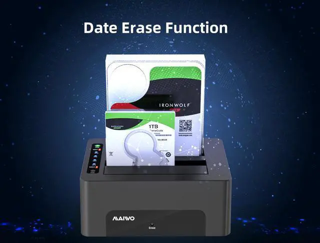 Alt view image 6 of 7 - MAIWO K3082CE Dual Bay USB 3.0 to SATA I/II/III Dual Bay External Hard Drive Docking Station Clone Erase Dock for 2.5 or 3.5in HDD, SSD with Hard Drive Duplicator/Cloner/Eraser Function
