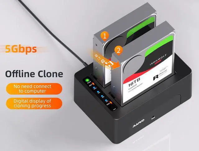 Alt view image 3 of 7 - MAIWO K3082CE Dual Bay USB 3.0 to SATA I/II/III Dual Bay External Hard Drive Docking Station Clone Erase Dock for 2.5 or 3.5in HDD, SSD with Hard Drive Duplicator/Cloner/Eraser Function