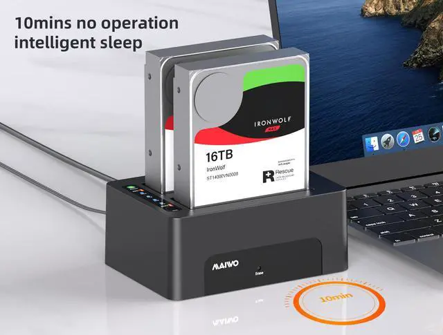 Alt view image 4 of 7 - MAIWO K3082CE Dual Bay USB 3.0 to SATA I/II/III Dual Bay External Hard Drive Docking Station Clone Erase Dock for 2.5 or 3.5in HDD, SSD with Hard Drive Duplicator/Cloner/Eraser Function