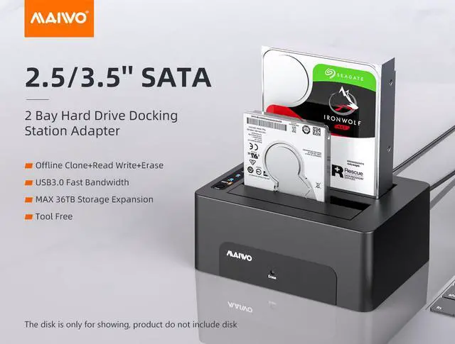 Alt view image 2 of 7 - MAIWO K3082CE Dual Bay USB 3.0 to SATA I/II/III Dual Bay External Hard Drive Docking Station Clone Erase Dock for 2.5 or 3.5in HDD, SSD with Hard Drive Duplicator/Cloner/Eraser Function