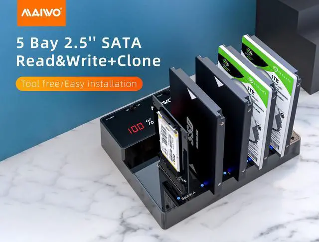 Alt view image 3 of 7 - MAIWO K3015 SATA 5 Bay Duplicator Dock for 2.5'' SSD, 5Gbps Transfer Rate, USB3.0 to SATA SSD Docking Station Cloner, with Clone Progress Digital Display, Support 6TB*5 Capacity