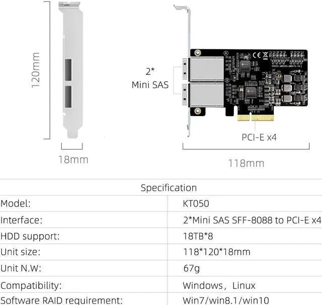 Alt view image 2 of 7 - MAIWO PCIe Expansion Card , PCI-E x4 to 2 mini SAS SFF8088 Expansion Card converter, Two mini SAS
Connector up to 12Gbps Transfer Rate, SAS PCI Express Convertor Card