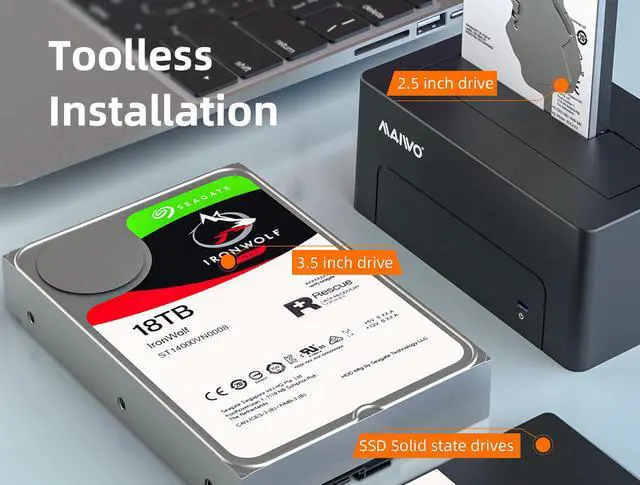 Alt view image 7 of 7 - MAIWO USB 3.0 to SATA Hard Drive Docking Station External Enclosure Adapter for 2.5 & 3.5 Inch SATA HDD SSD Hard Disk, Read&Write Superspeed up to 5Gbps, Support UASP Tool Free (Capacity up to 18TB )