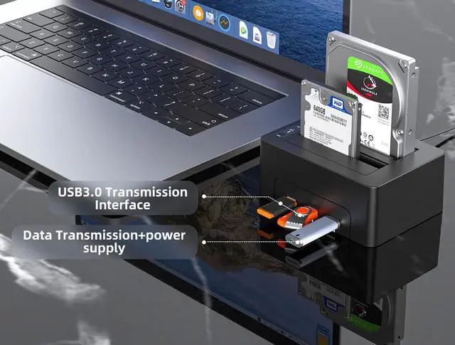 Alt view image 8 of 7 - MAIWO Dual Bay Hard Drive Docking Station with Offline Clone for 2.5 3.5 Inch SATA HDD/SSD, Support HUB Extension 3X USB 3.0 Ports, 36TB Capacity, External Hard Disk Duplicator Cloner
