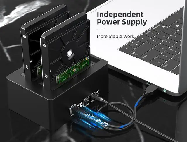 Alt view image 6 of 7 - MAIWO Dual Bay Hard Drive Docking Station with Offline Clone for 2.5 3.5 Inch SATA HDD/SSD, Support HUB Extension 3X USB 3.0 Ports, 36TB Capacity, External Hard Disk Duplicator Cloner