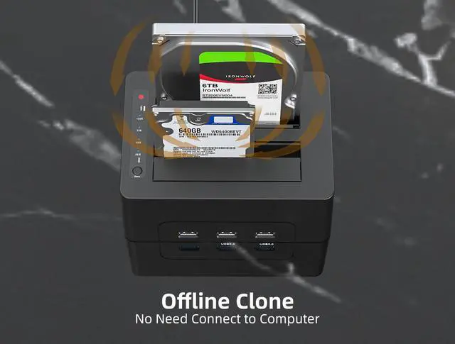 Alt view image 5 of 7 - MAIWO Dual Bay Hard Drive Docking Station with Offline Clone for 2.5 3.5 Inch SATA HDD/SSD, Support HUB Extension 3X USB 3.0 Ports, 36TB Capacity, External Hard Disk Duplicator Cloner