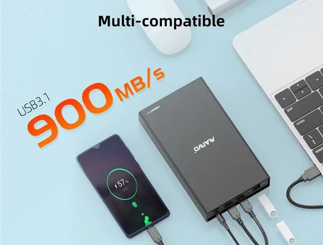 Alt view image 4 of 7 - MAIWO USB C Hard Drive Enclosure for 2.5" 3.5 Inch SATA SSD HDD Aluminum USB C to SATA Adapter USB 3.1 Gen 2 Up to 10Gbps, Support UASP SATA III Fast Charging, with Type A and Type C HUB