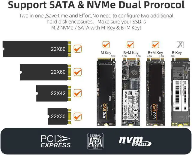 Alt view image 4 of 7 - MAIWO M.2 NVMe & SATA Drive Enclosure USB C 3.2 Gen2 10Gbps to USB A SSD Reader, Thunderbolt 3 Compatible, for M.2 SATA&NVMe SSD M-key and B+M Key