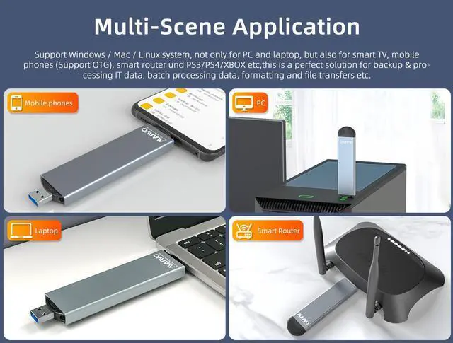 Alt view image 5 of 7 - MAIWO M.2 NVMe & SATA Drive Enclosure USB C 3.2 Gen2 10Gbps to USB A SSD Reader, Thunderbolt 3 Compatible, for M.2 SATA&NVMe SSD M-key and B+M Key