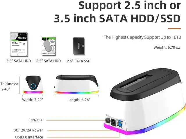 Alt view image 5 of 7 - MAIWO RGB Gaming Design SATA 3.0 to USB 3.0 Docking Station Dock External Enclosure Adapter for 2.5"/3.5" SATA HDD SSD, super speed to 5Gbps, support HDD to 16TB