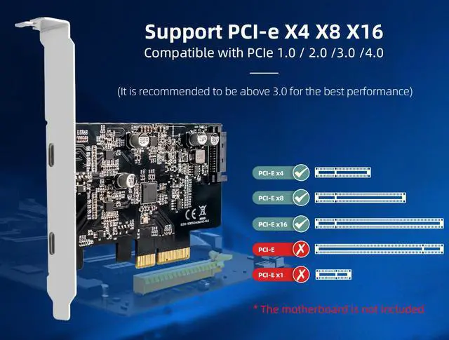 Alt view image 6 of 7 - MAIWO PCIe Gen3 x2 Card, PCIe USB 3.2 / 3.1- to 2-Port Type C HUB Internal Expansion Card Controller Adapter PCI Express Card Desktop PC Support Multiple INs