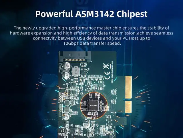 Alt view image 7 of 7 - MAIWO PCIe Gen3 x2 Card, PCIe USB 3.2 / 3.1- to 2-Port Type C HUB Internal Expansion Card Controller Adapter PCI Express Card Desktop PC Support Multiple INs