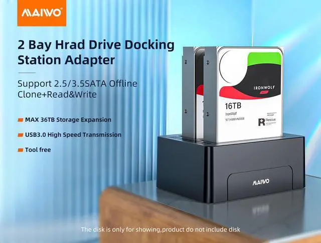 Alt view image 3 of 14 - MAIWO USB 3.0 to SATA Dual Bay Hard Drive Docking Station for 2.5" 3.5" SATA HDD/SSD Storage Dock 2*16 TB Hard Drive Enclosure, 5Gbps Data Transfer, UASP, Offline Clone / Duplicator /One Button Backup