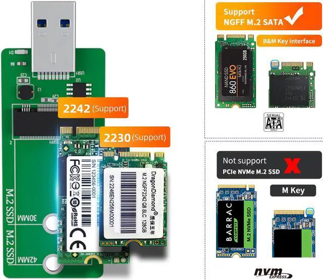 Alt view image 6 of 7 - MAIWO Pocketable USB to B+M key SATA M.2 SSD Enclosure with Aluminum Case, Transfer Rate up to 5Gbps, support M.2 2230/2242