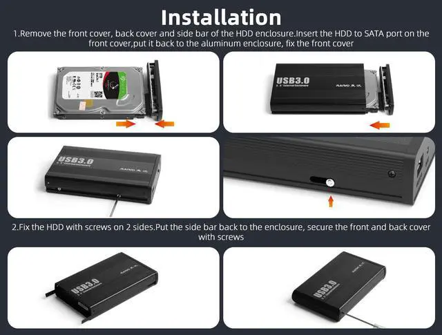 Alt view image 7 of 7 - MAIWO External SATA Hard Drive Enclosure Case, USB 3.0 SATA HDD Enclosure for 2.5/3.5 inch SATA III HDD/SSD, External Hard Drive Case Black