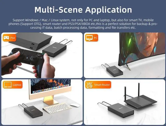 Alt view image 6 of 7 - MAIWO 2.5 / 3.5" SATA External Hard Drive Enclosure, SATA III to USB3.1 Type C for SATA Hard Disk HDD/SSD, Supports UASP Up to 6Gbps and Capacity Max 18TB - Black Aluminum alloy Case