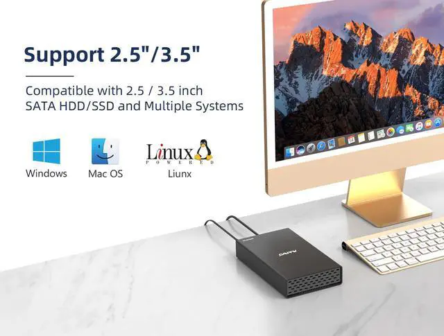Alt view image 2 of 7 - MAIWO 2.5 / 3.5" SATA External Hard Drive Enclosure, SATA III to USB3.1 Type C for SATA Hard Disk HDD/SSD, Supports UASP Up to 6Gbps and Capacity Max 18TB - Black Aluminum alloy Case