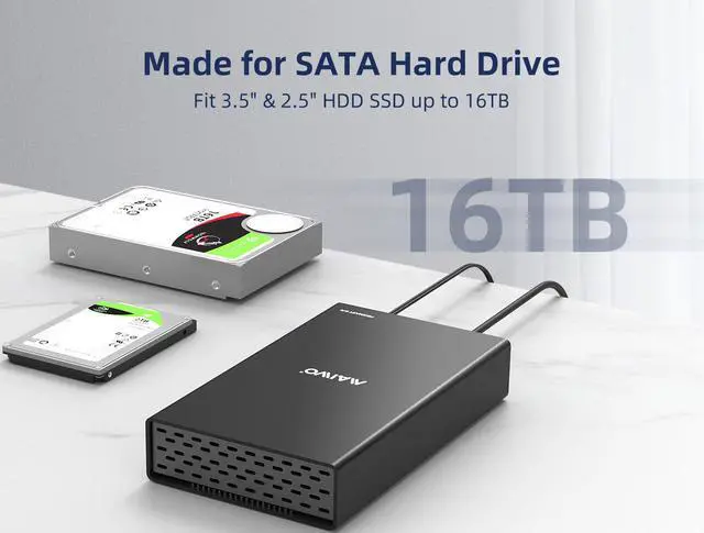 Alt view image 5 of 7 - MAIWO 2.5 / 3.5" SATA External Hard Drive Enclosure, SATA III to USB3.1 Type C for SATA Hard Disk HDD/SSD, Supports UASP Up to 6Gbps and Capacity Max 18TB - Black Aluminum alloy Case