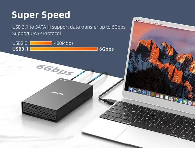 Alt view image 4 of 7 - MAIWO 2.5 / 3.5" SATA External Hard Drive Enclosure, SATA III to USB3.1 Type C for SATA Hard Disk HDD/SSD, Supports UASP Up to 6Gbps and Capacity Max 18TB - Black Aluminum alloy Case